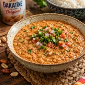 Rougail Dakatine réunionnais dans un bol, avec coriandre fraîche, tomate et oignon rouge