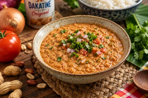 Rougail Dakatine réunionnais dans un bol, avec coriandre fraîche, tomate et oignon rouge