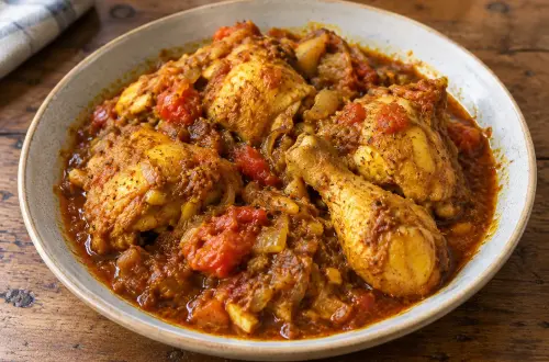 Cari de poulet réunionnais : cuisses et pilons mijotés dans une sauce tomate au curcuma